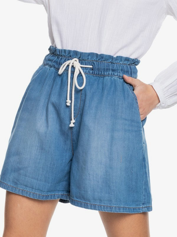 Women's Violet Light Elastic Waist Denim Shorts